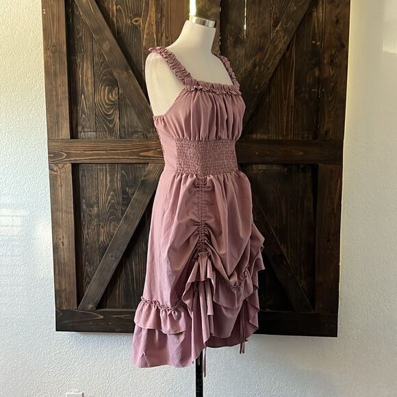 Scarlet Darkness Pleated Gothic Steampunk High Low Dress - Picture 5 of 12